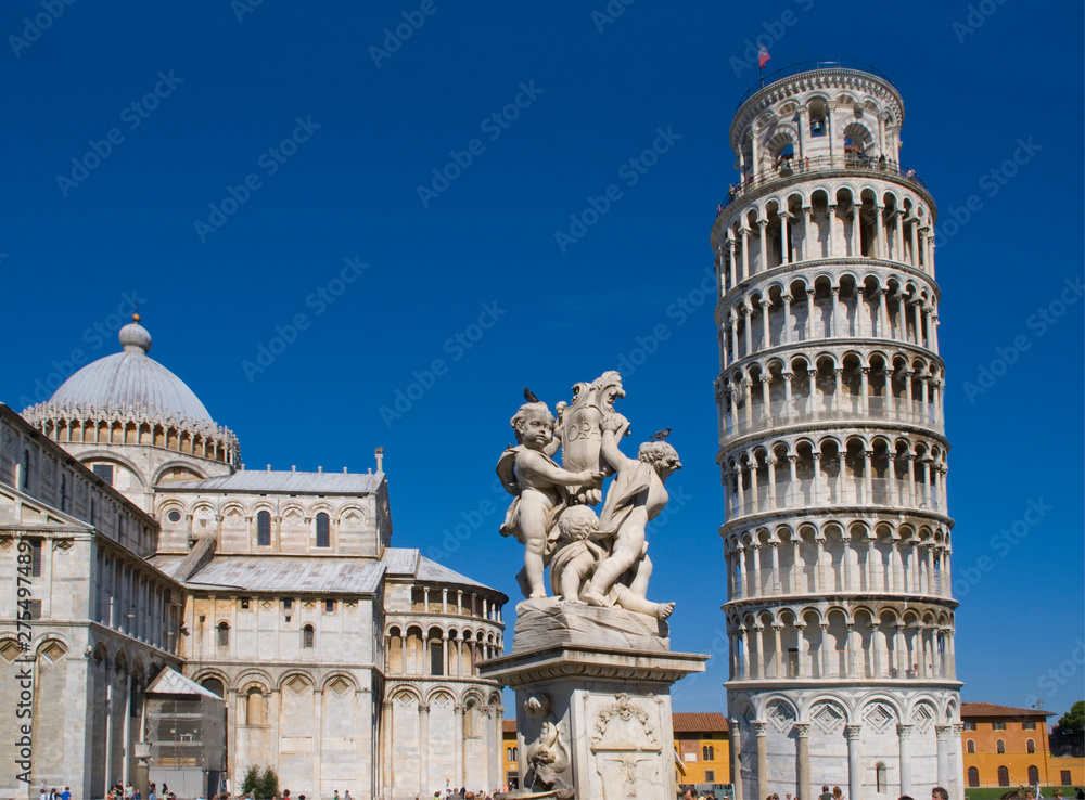 Europe, Italy, Tuscany, leaning tower of pisa cherub statue