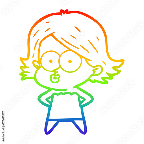 rainbow gradient line drawing cartoon girl pouting