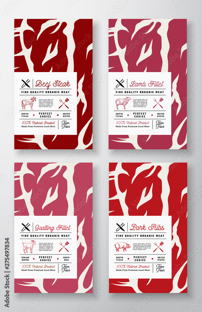 Premium Quality Abstract Vector Meat Labels Cover Big Set. Packaging ...