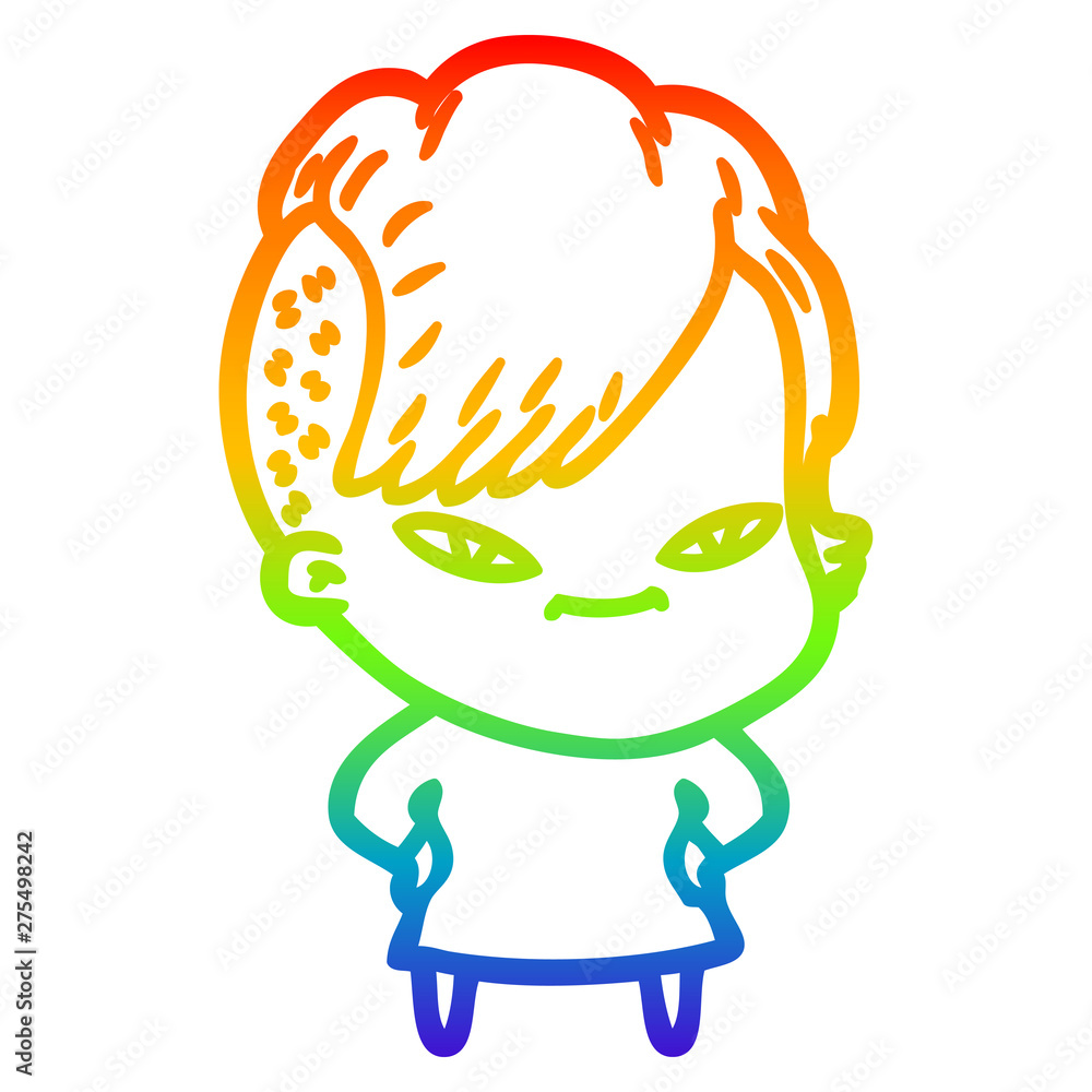 rainbow gradient line drawing cute cartoon girl with hipster haircut rainbow gradient line drawing cute cartoon girl with hipster haircut