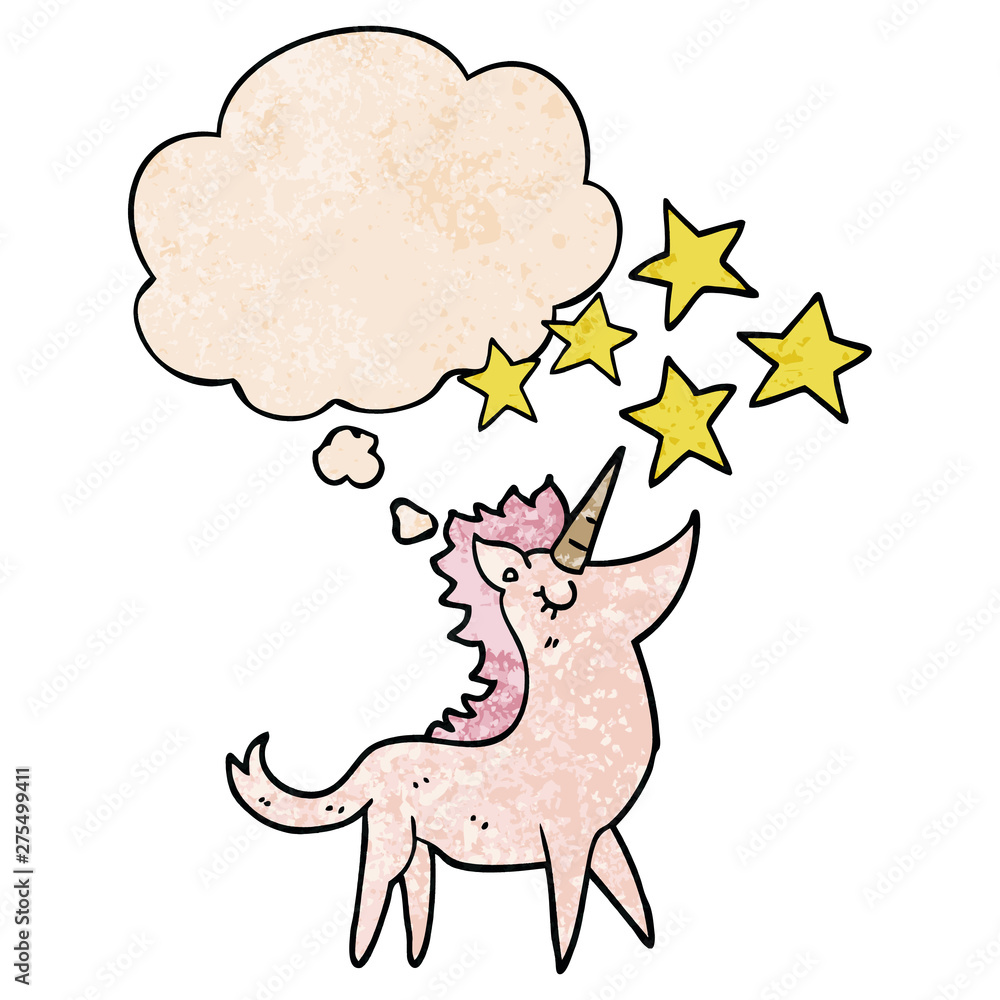 cartoon unicorn and thought bubble in grunge texture pattern style cartoon unicorn and thought bubble in grunge texture pattern style