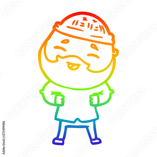 rainbow gradient line drawing cartoon happy bearded man