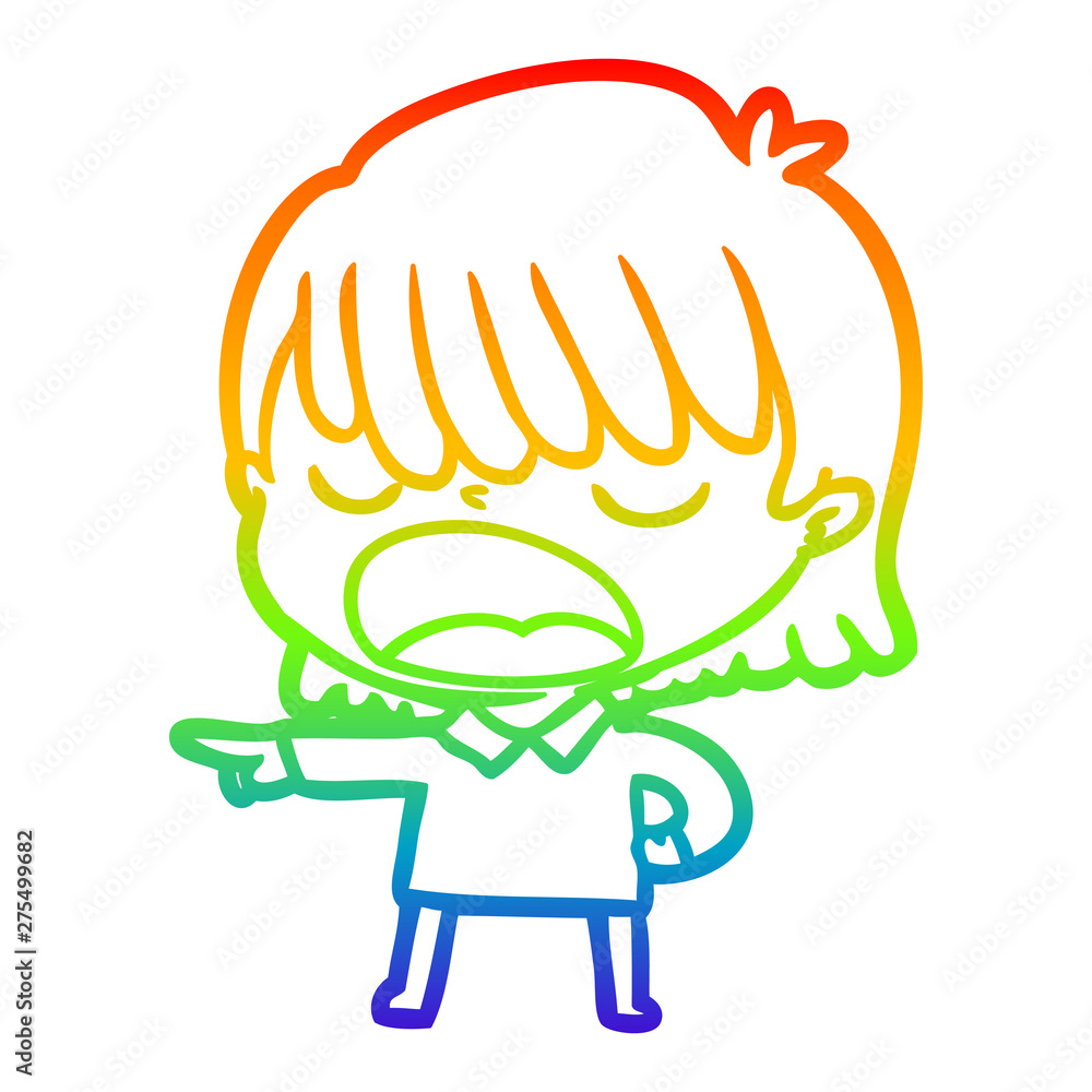 rainbow gradient line drawing cartoon woman talking loudly rainbow gradient line drawing cartoon woman talking loudly