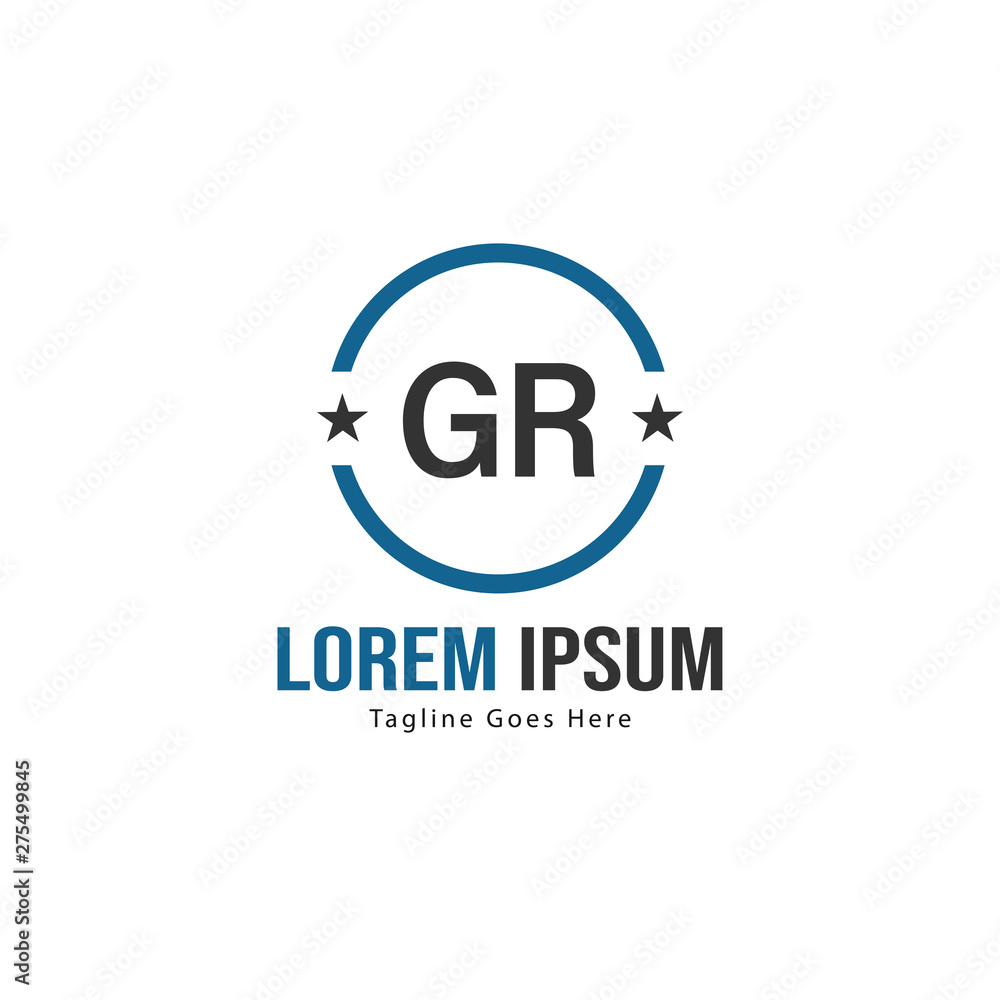 Initial GR logo template with modern frame. Minimalist GR letter logo vector illustration