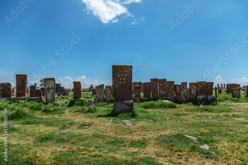 Noratus cemetery. Khachkar  also known as an Armenian cross-stone. Cross stone. Armenia.