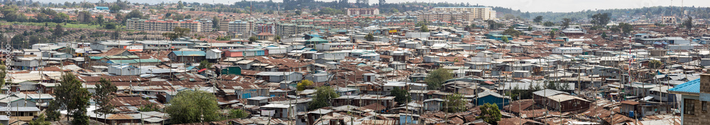 180 degree panorama of the vast slums of Kibera, Kenya.