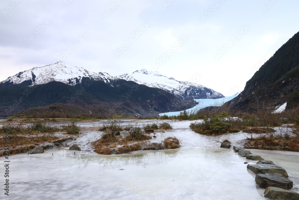 Frozen lake in mountains