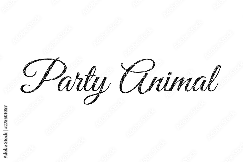 Party Animal in Black Glitter, Black Glitter Words Party Animal Isolated on White Background 