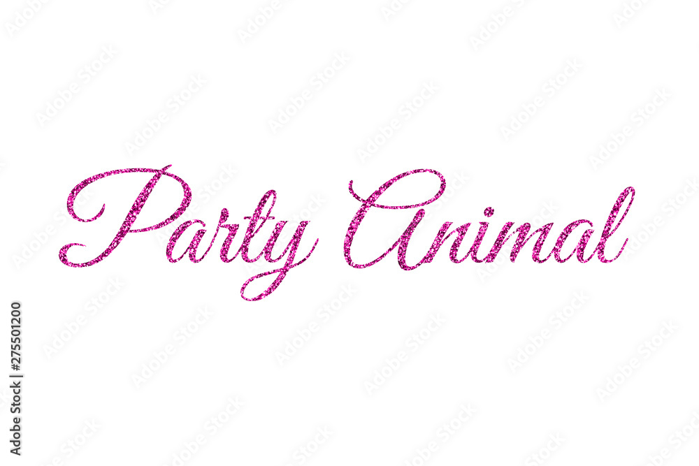 Party Animal in Hot Pink Glitter, Hot Pink Glitter Words Party Animal Isolated on White Background