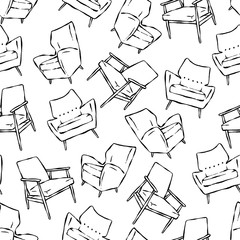 Keuken achterwand Jaren 50 patronen Mid-century stoelen zwart wit patroon  © Nespola Designs