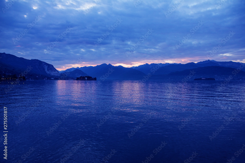 Maggiore lake sunset landscape, Stresa, Italy