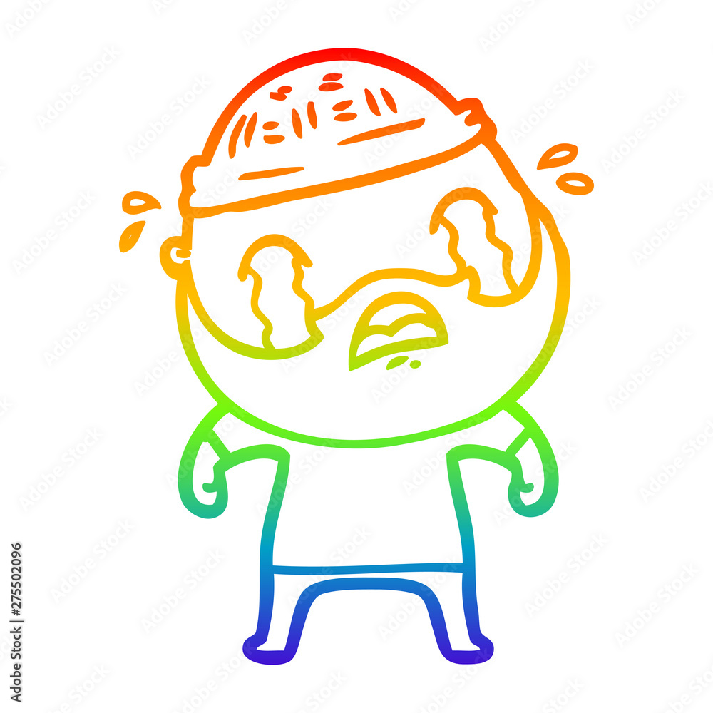 rainbow gradient line drawing cartoon bearded man crying rainbow gradient line drawing cartoon bearded man crying