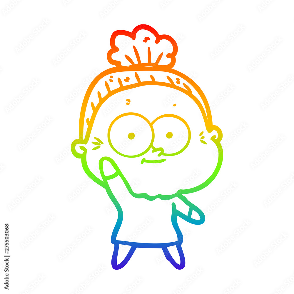 rainbow gradient line drawing cartoon happy old woman rainbow gradient line drawing cartoon happy old woman