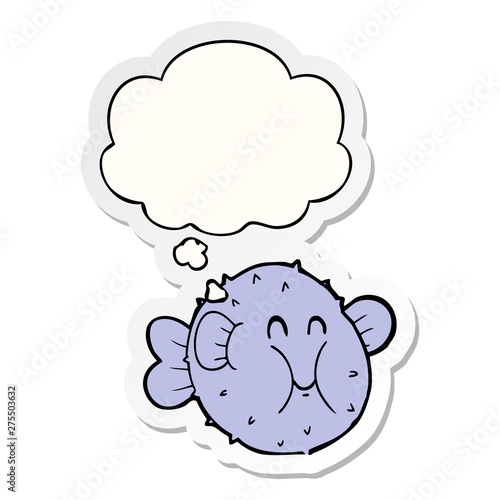 cartoon puffer fish and thought bubble as a printed sticker