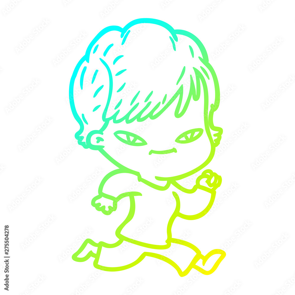 cold gradient line drawing cartoon happy woman cold gradient line drawing cartoon happy woman