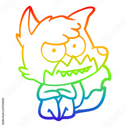 rainbow gradient line drawing cartoon grinning fox sitting