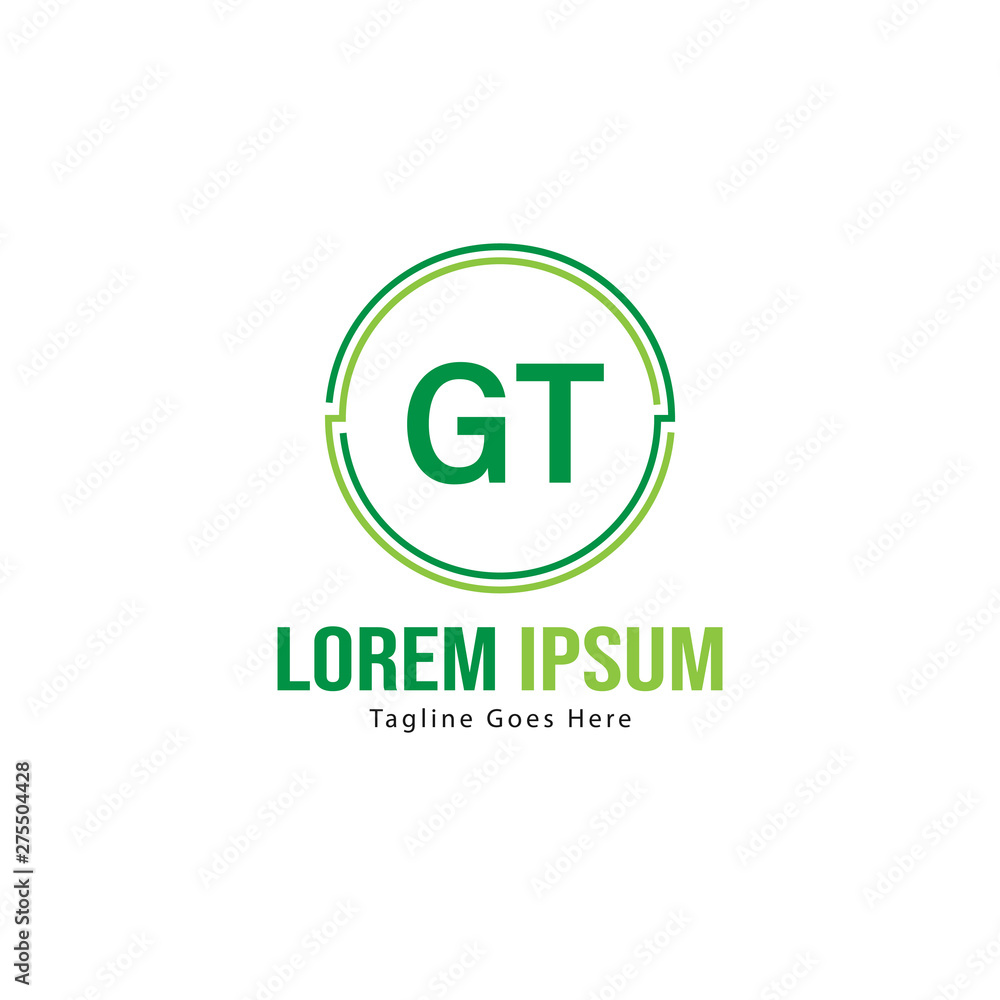 Initial GT logo template with modern frame. Minimalist GT letter logo vector illustration