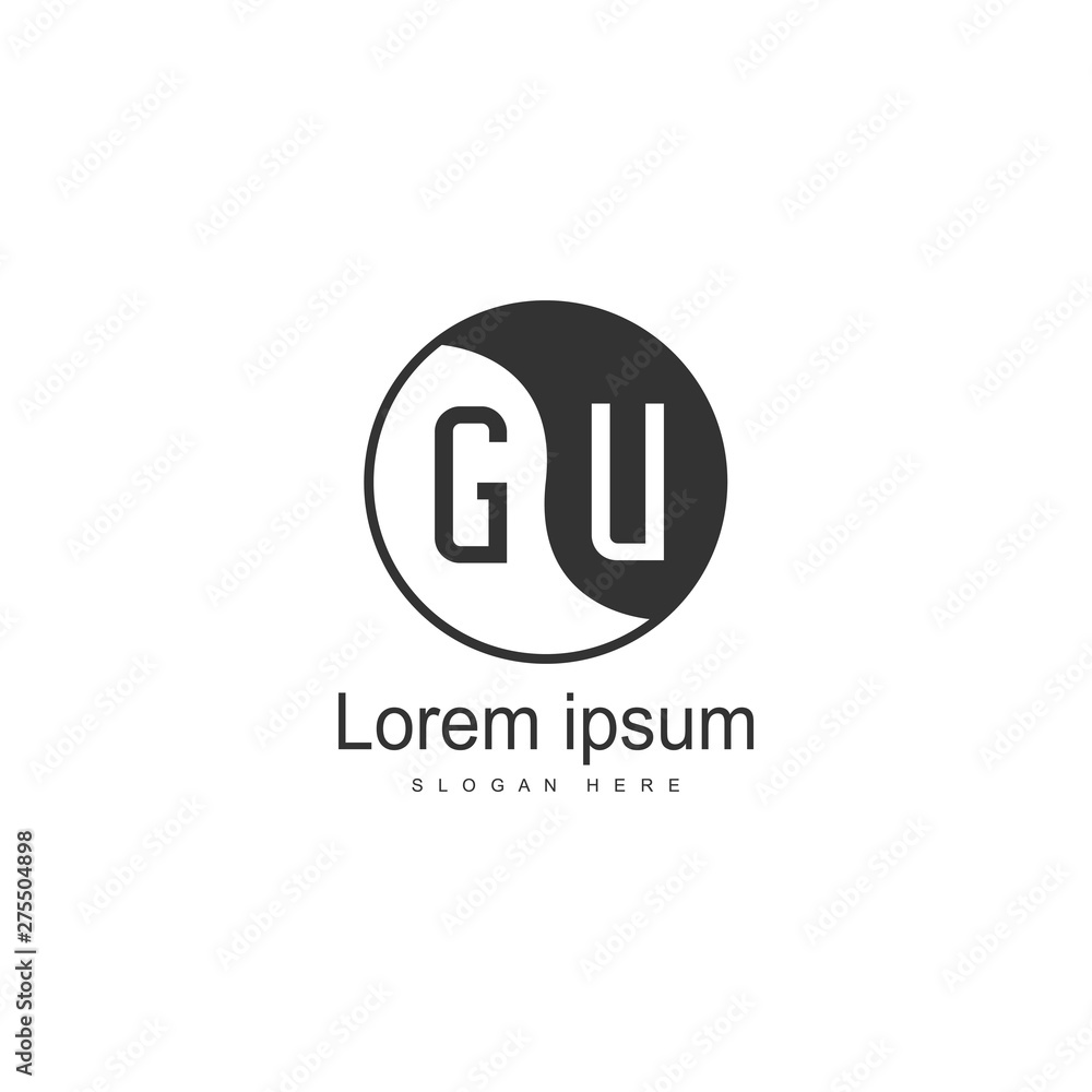 Initial GU logo template with modern frame. Minimalist GU letter logo vector illustration