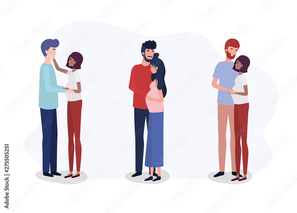 Fototapeta premium group of lovers couples pregnancy characters