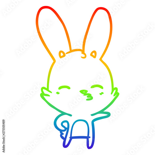 rainbow gradient line drawing curious bunny cartoon
