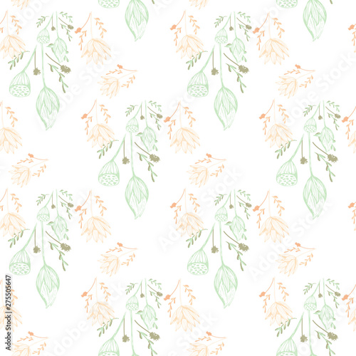 Color lotus flower hand drawn  floral seamless pattern  simple vector illustration