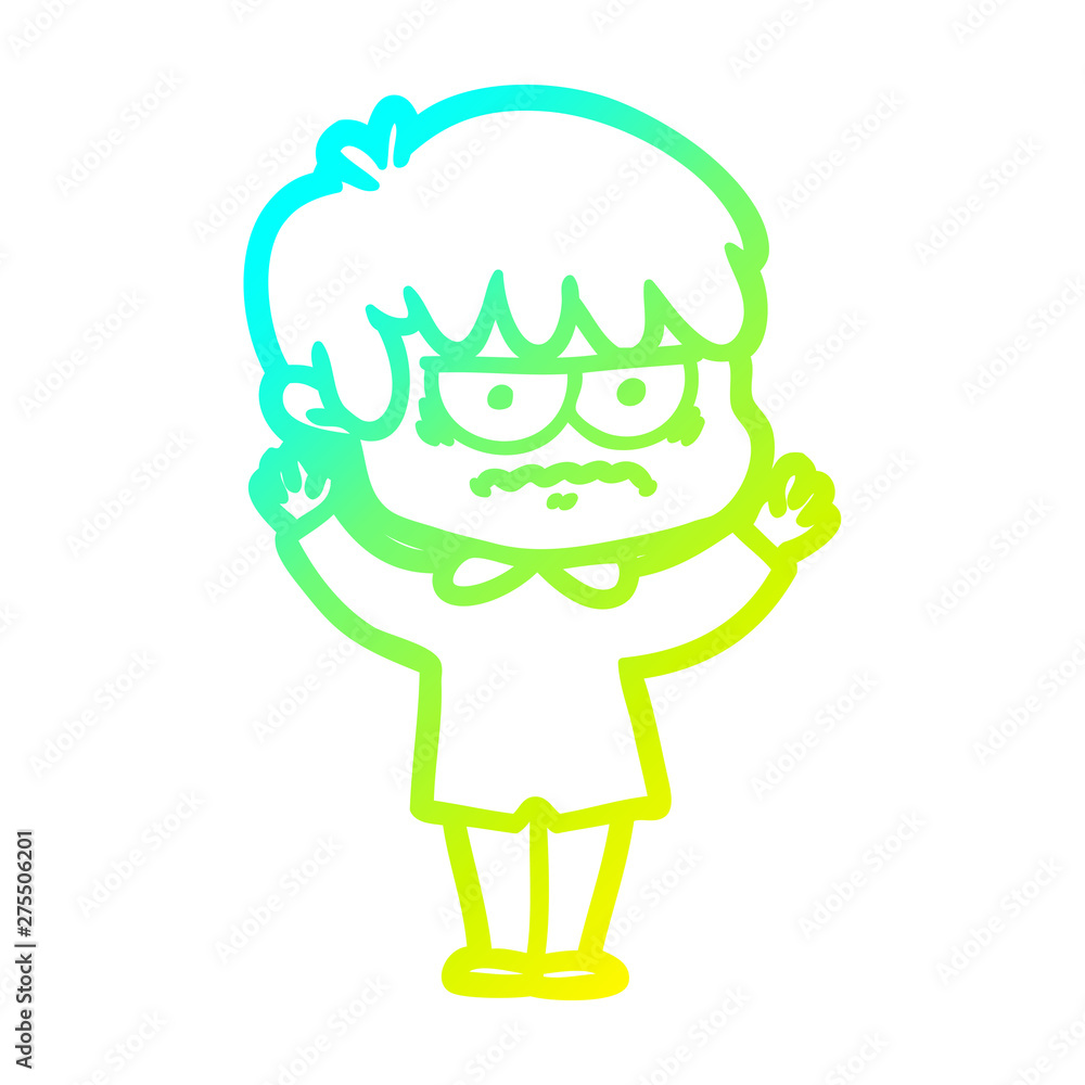 Obraz premium cold gradient line drawing annoyed cartoon boy