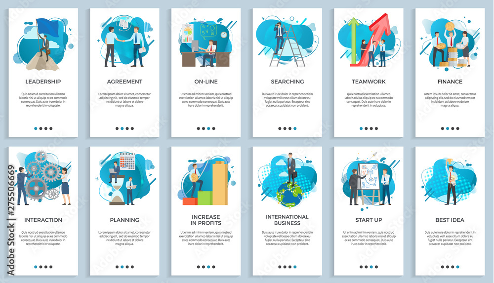 © robu_s - International business vector, startup businessman do presentation of board best idea and solution of project problems, teamwork and increase in profits. For business website or app slider flat style