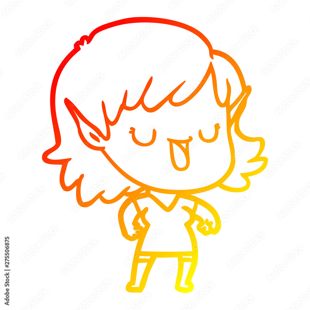 warm gradient line drawing cartoon elf girl warm gradient line drawing cartoon elf girl