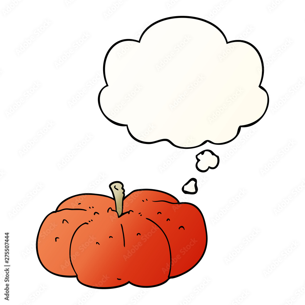 Fototapeta premium cartoon pumpkin and thought bubble in smooth gradient style