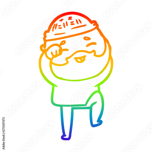 rainbow gradient line drawing cartoon happy bearded man