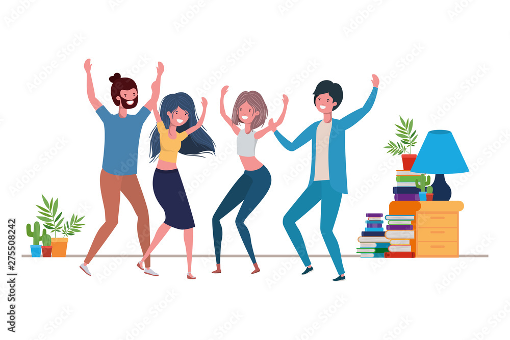 Fototapeta premium group of people dancing in living room