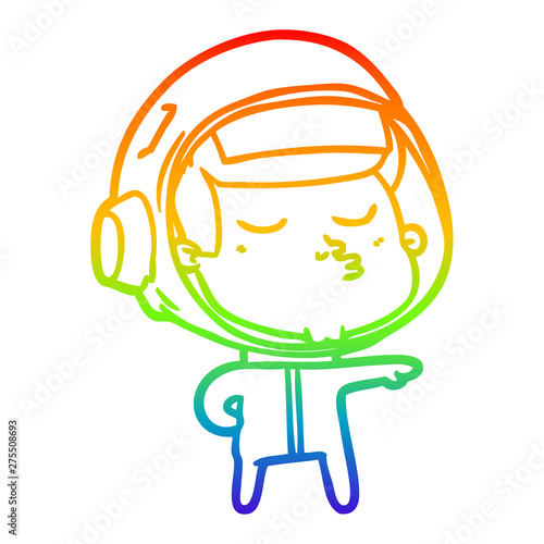 rainbow gradient line drawing cartoon confident astronaut