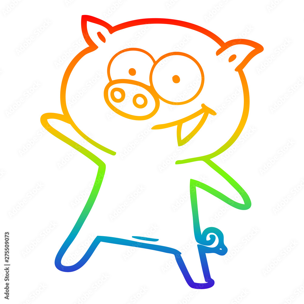 rainbow gradient line drawing cheerful dancing pig cartoon rainbow gradient line drawing cheerful dancing pig cartoon