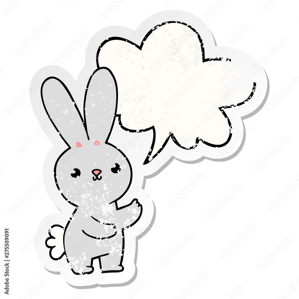 cute cartoon rabbit and speech bubble distressed sticker cute cartoon rabbit and speech bubble distressed sticker