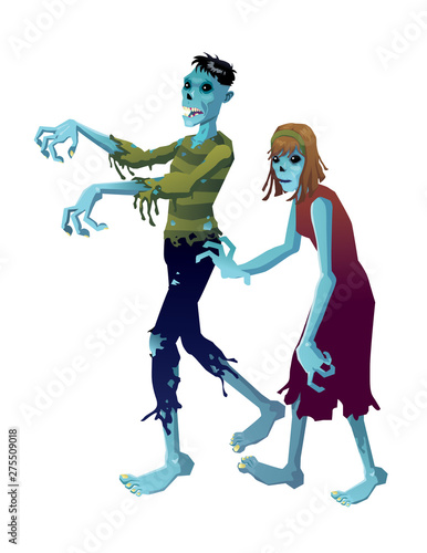 zombies man woman blue isolated