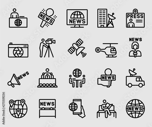 Line icons set for News reporter