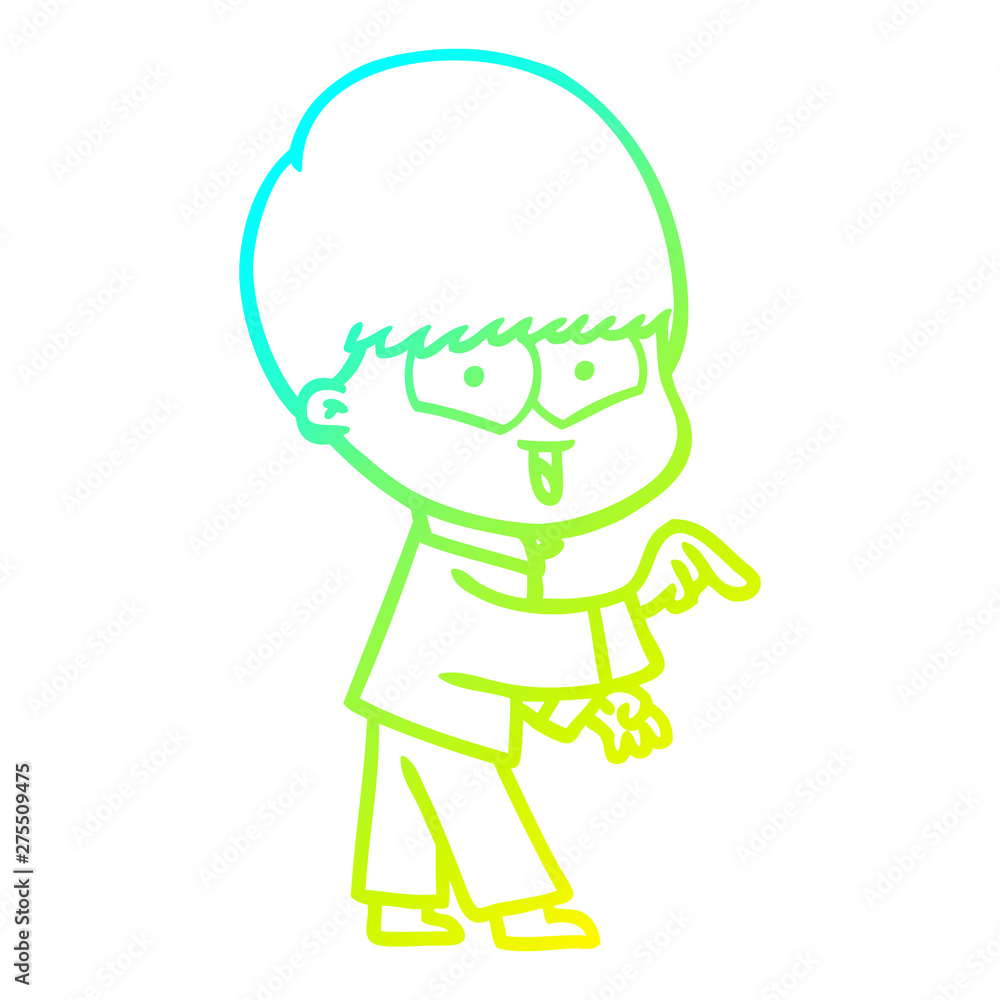 cold gradient line drawing cartoon happy boy