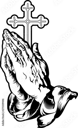 Praying hands with cross silhouette