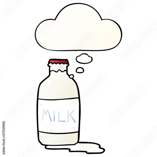 cartoon milk bottle and thought bubble in smooth gradient style