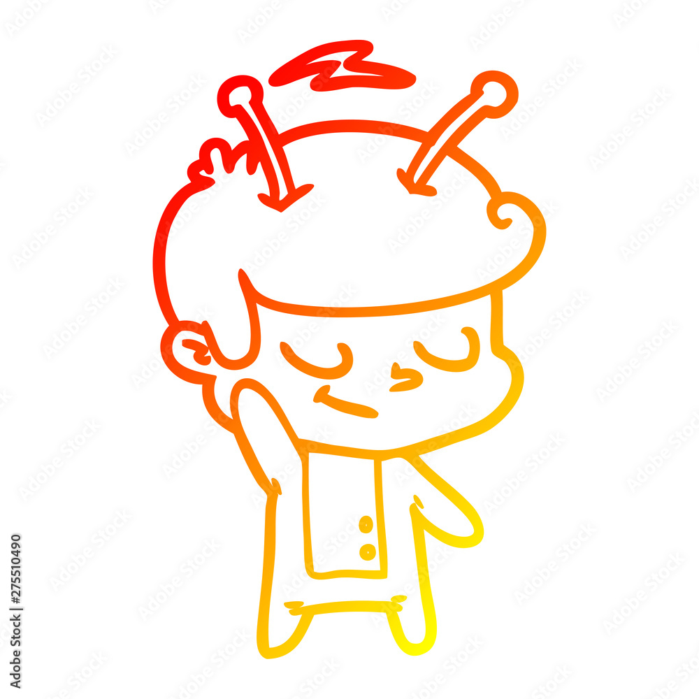 Fototapeta premium warm gradient line drawing friendly cartoon spaceman