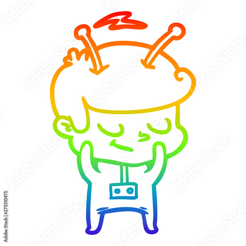 rainbow gradient line drawing shy cartoon spaceman