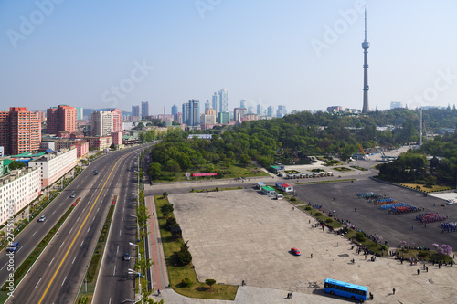 North Korea, Pyongyang. View of the city from above photo