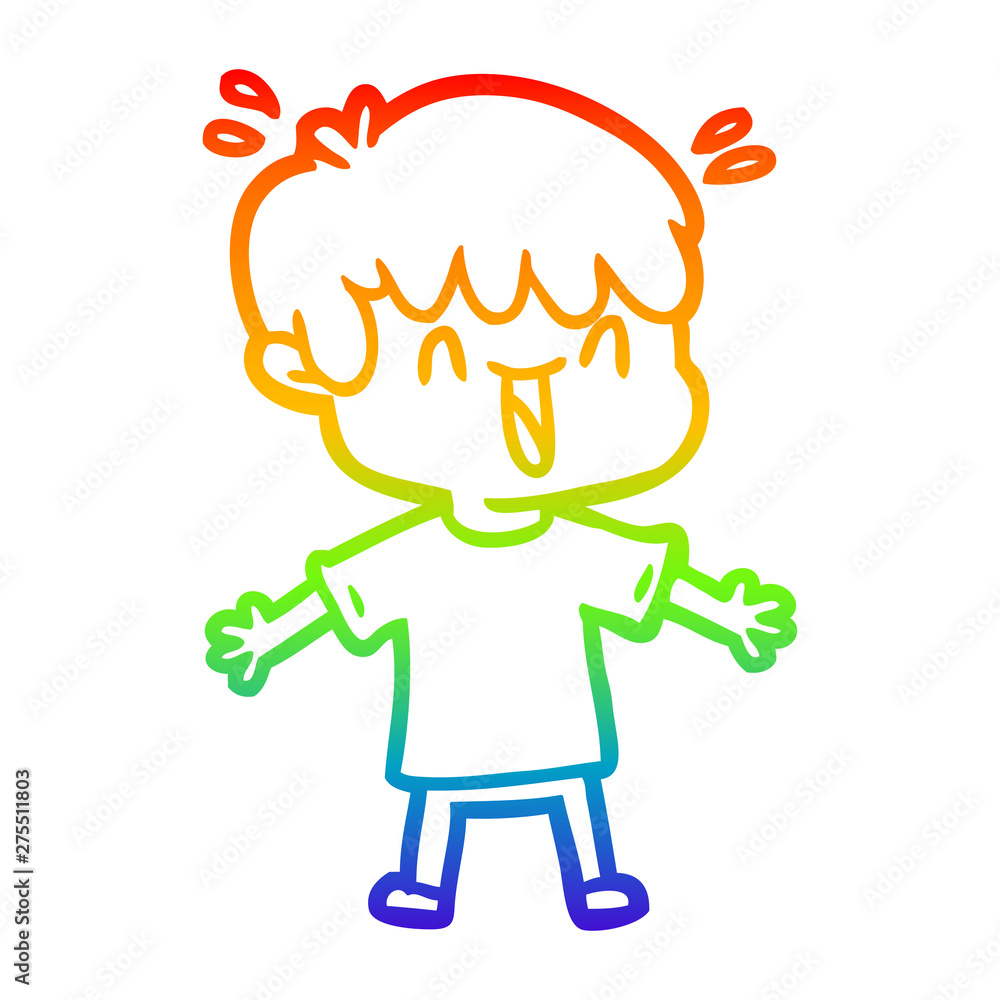 rainbow gradient line drawing cartoon laughing boy