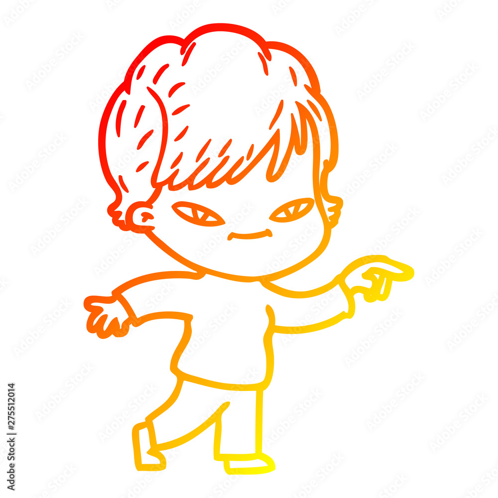 warm gradient line drawing cartoon happy woman warm gradient line drawing cartoon happy woman
