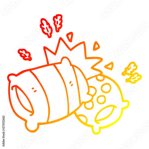 warm gradient line drawing cartoon pillow fight