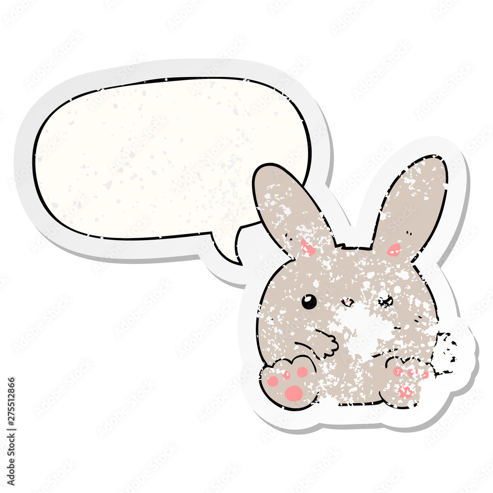cartoon rabbit and speech bubble distressed sticker cartoon rabbit and speech bubble distressed sticker