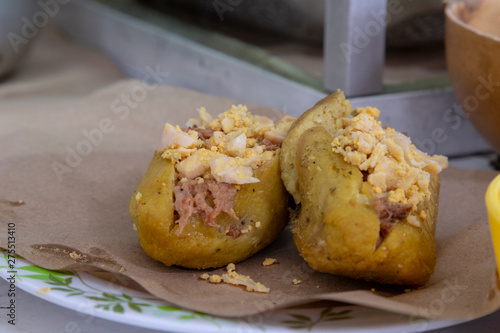 Kibi-pic stuffed with pork and egg, traditional food from Valladolid Mexico photo