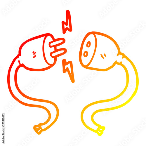 warm gradient line drawing cartoon plug and socket
