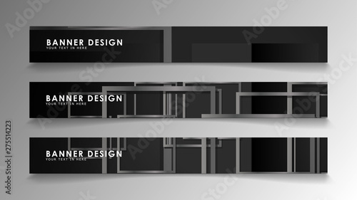 Banners of abstract geometric and rectangular patterns with black and white gradients. Vector illustration. EPS 10