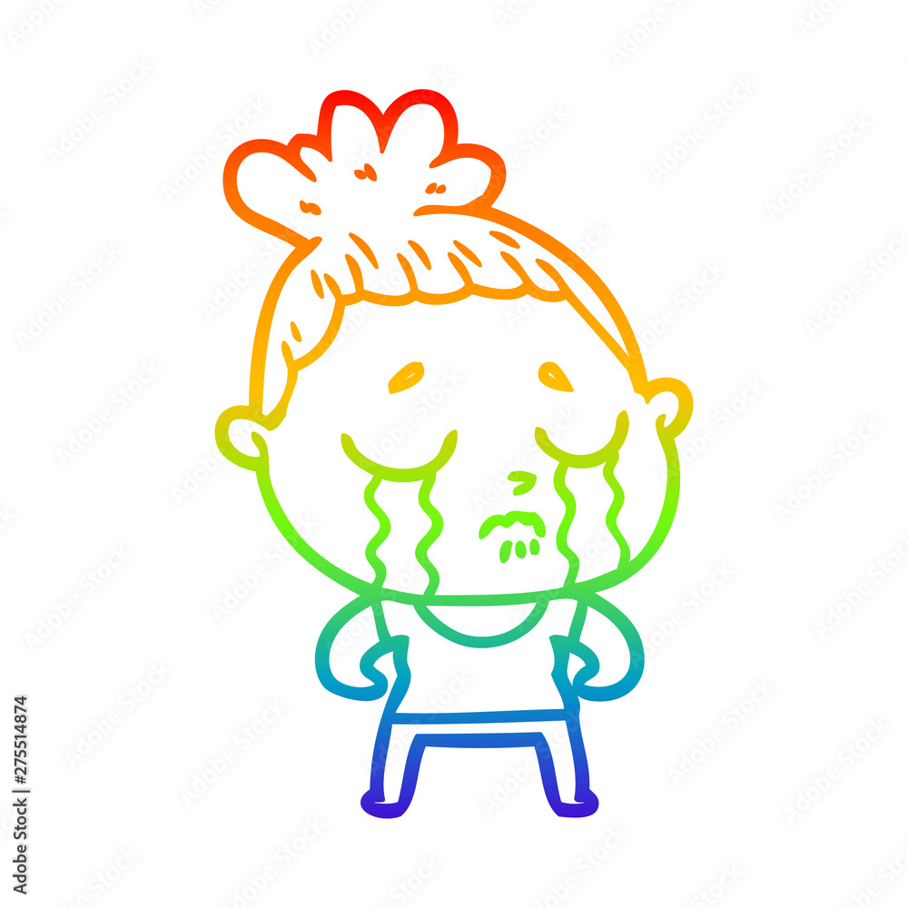 rainbow gradient line drawing cartoon tough woman crying rainbow gradient line drawing cartoon tough woman crying